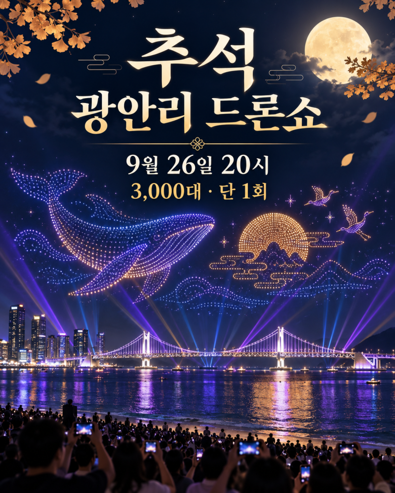 2026 추석 광안리 드론×레이저쇼 3,000대 뜬다! 9월 26일 20시·명당·교통