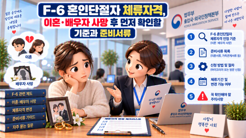 F-6 혼인단절자 체류자격, 이혼·배우자 사망 후 먼저 확인할 기준과 준비서류