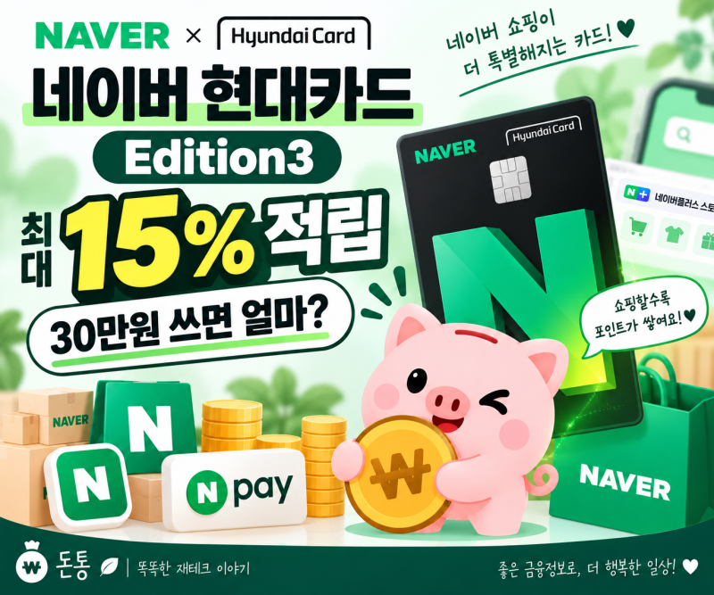 네이버 현대카드 Edition3 최대 15% 적립｜월 30만원 쓰면 얼마 받을까?