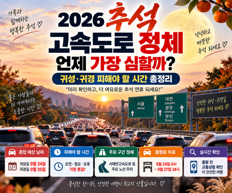 2026 추석 고속도로 정체 언제 가장 심할까? 귀성·귀경 피해야 할 시간 총정리