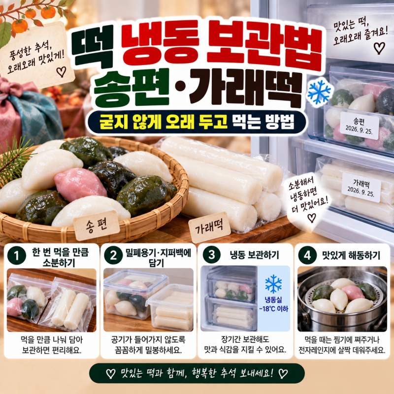 떡 냉동 보관법, 송편·가래떡 굳지 않게 오래 두고 먹는 방법