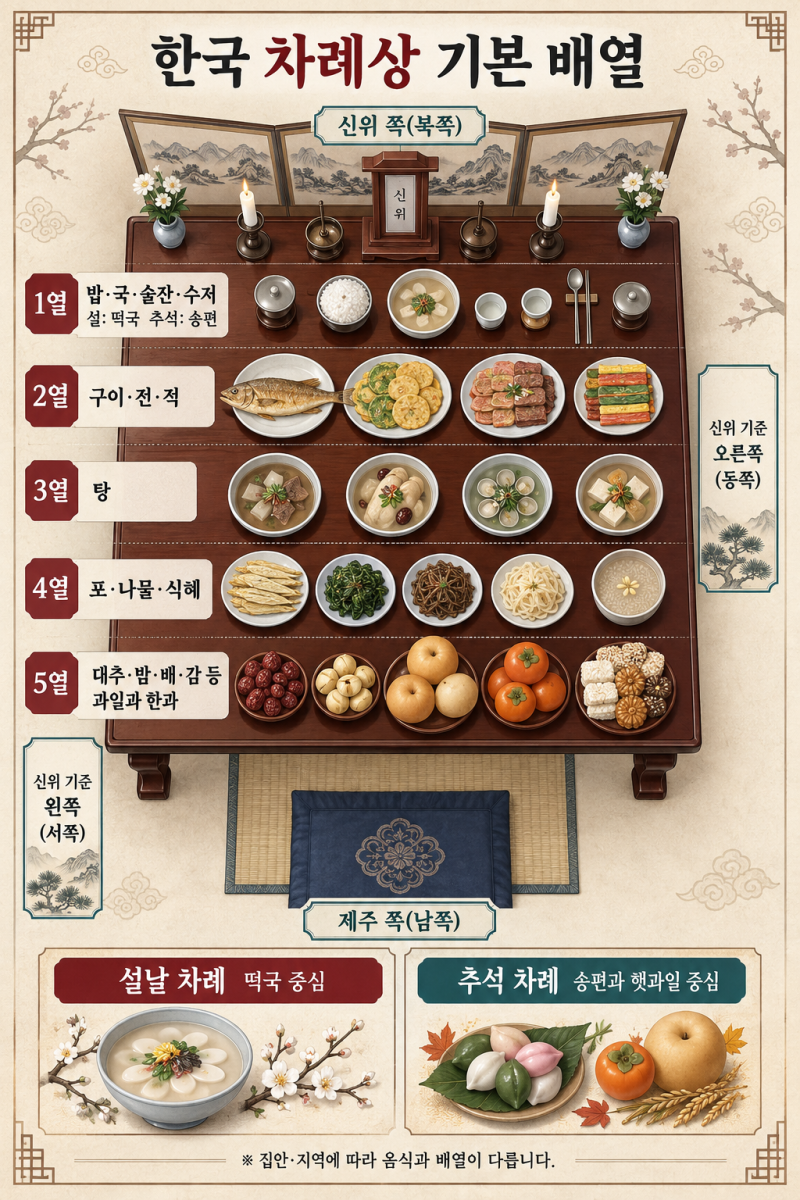 차례상 음식 배치 한눈에 보기｜추석·설 차림 순서 총정리