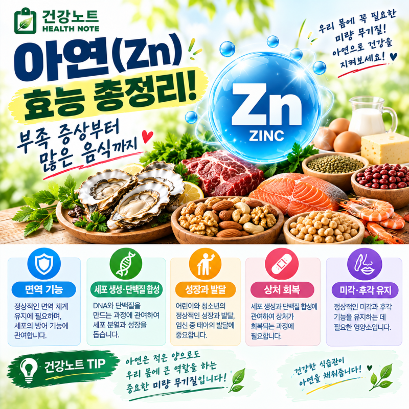 아연(Zn) 효능 총정리! 부족 증상부터 많은 음식까지