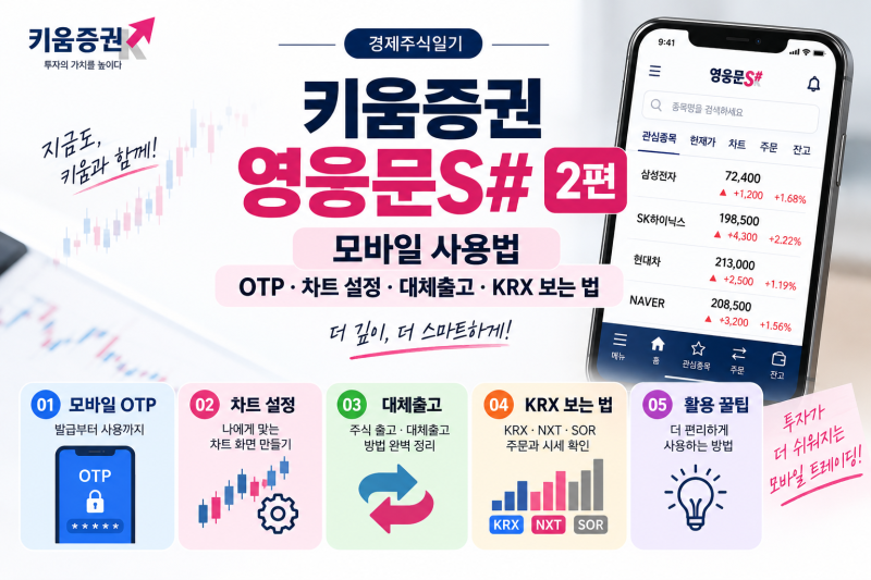키움증권 영웅문S# 모바일 사용법｜OTP·차트 설정·대체출고·KRX 보는 법