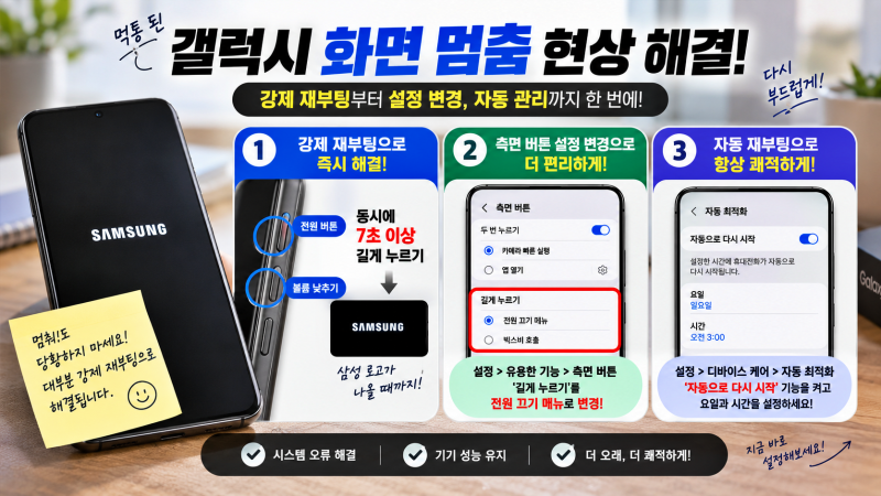 갤럭시 화면 멈춤 현상 해결! 먹통 된 스마트폰 강제 재부팅 완벽 가이드