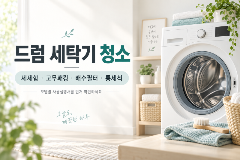 드럼 세탁기 청소 방법, 통세척부터 세제함·고무패킹·배수필터까지
