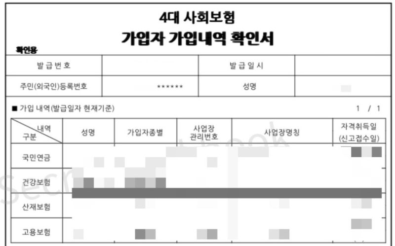 4대보험 가입 내역 확인서 인터넷 발급 방법
