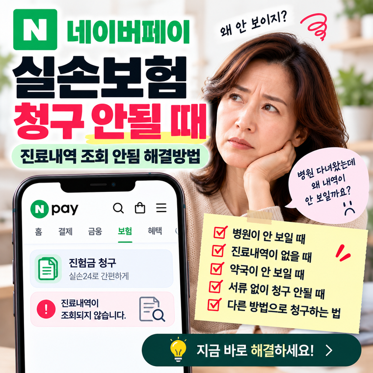 네이버페이 실손보험 청구 안될 때, 진료내역 조회 안됨 원인과 해결방법