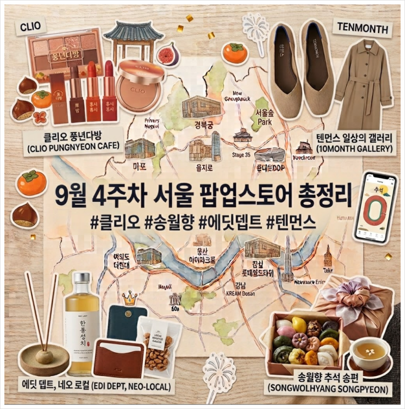 서울 팝업 추천 4곳, 클리오·송월향·에딧뎁트·텐먼스 등 (9/21~9/27)