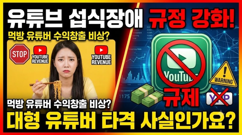 유튜브 섭식장애 규정 강화와 대형 먹방 유튜버 수익창출 비상 사태 정리