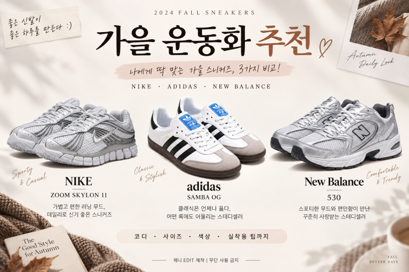 청바지에 어떤 신발 신을까? 가을 운동화 추천 3가지 | 나이키·아디다스·뉴발란스