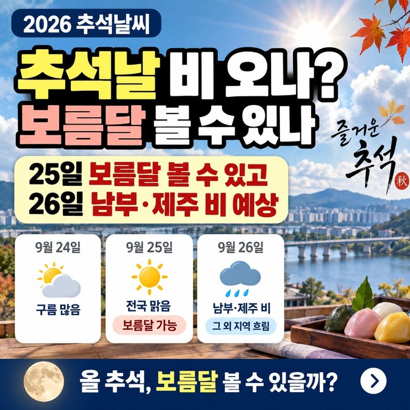 2026 추석날 비 올까｜25일 보름달, 26일 남부 비가 변수입니다