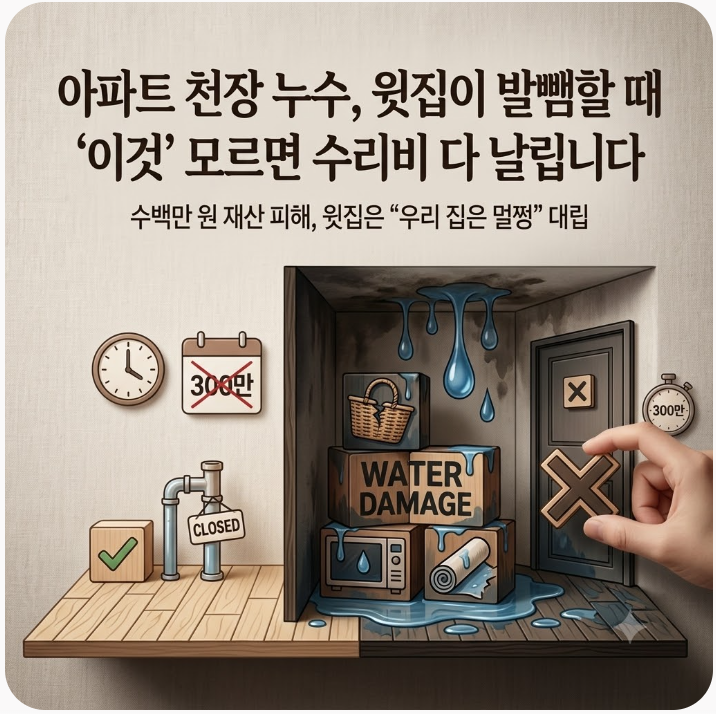 아파트 천장 누수 윗집 발뺌할 때 이것 모르면 수리비 다 날립니다