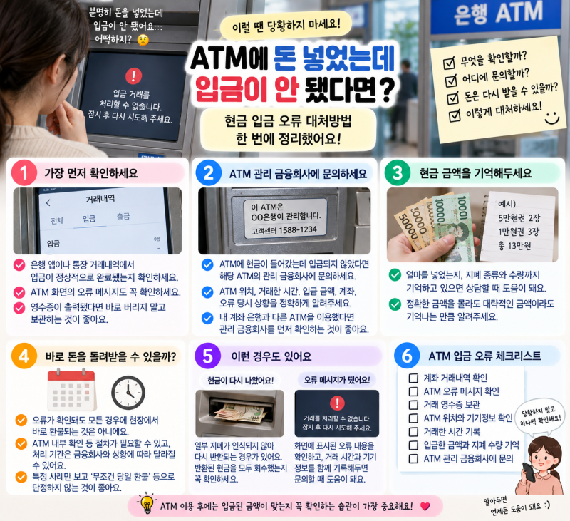 ATM에 돈 넣었는데 입금이 안 됐다면? 현금 입금 오류 대처방법 정리
