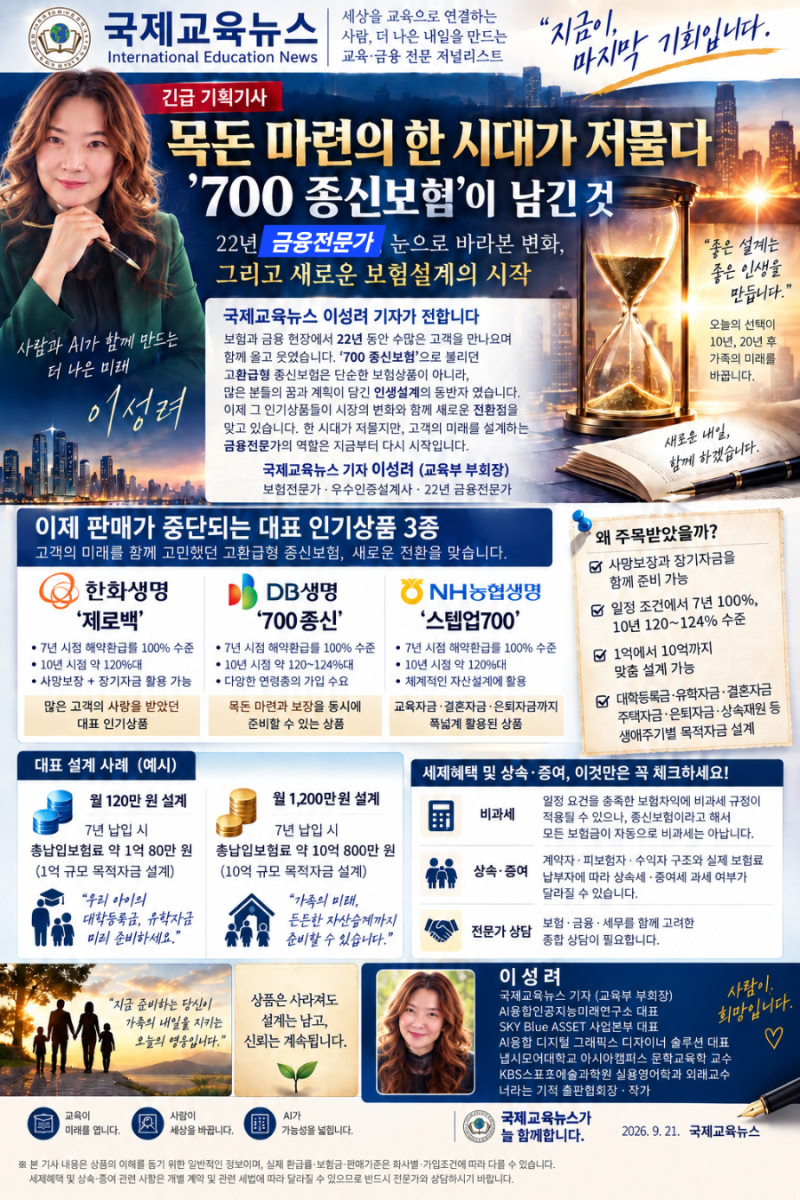[금융전문가 특별기고] 목돈 마련의 한 시대가 저물다‘700 종신보험’이 남긴 것 7년 100% 환....