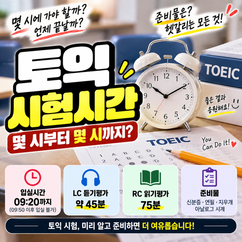 토익 시험 시간 몇 시부터 몇 시까지? 입실시간·종료시간·준비물 총정리
