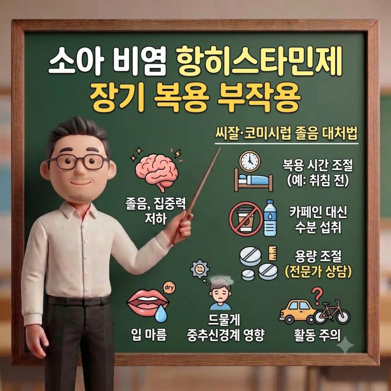 소아 비염 항히스타민제 장기 복용 부작용과 씨잘·코미시럽 졸음 대처법