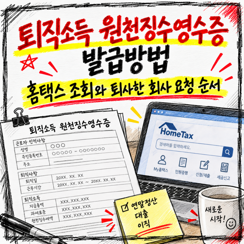 퇴직소득 원천징수영수증 발급방법, 홈택스 조회와 퇴사한 회사 요청 순서