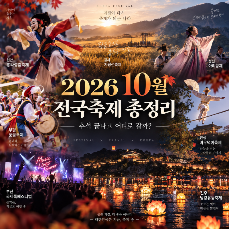 2026 10월 전국축제 총정리｜추석 끝나고 천안·김제·정선·안성·부평·부산·진주 어디로 갈....