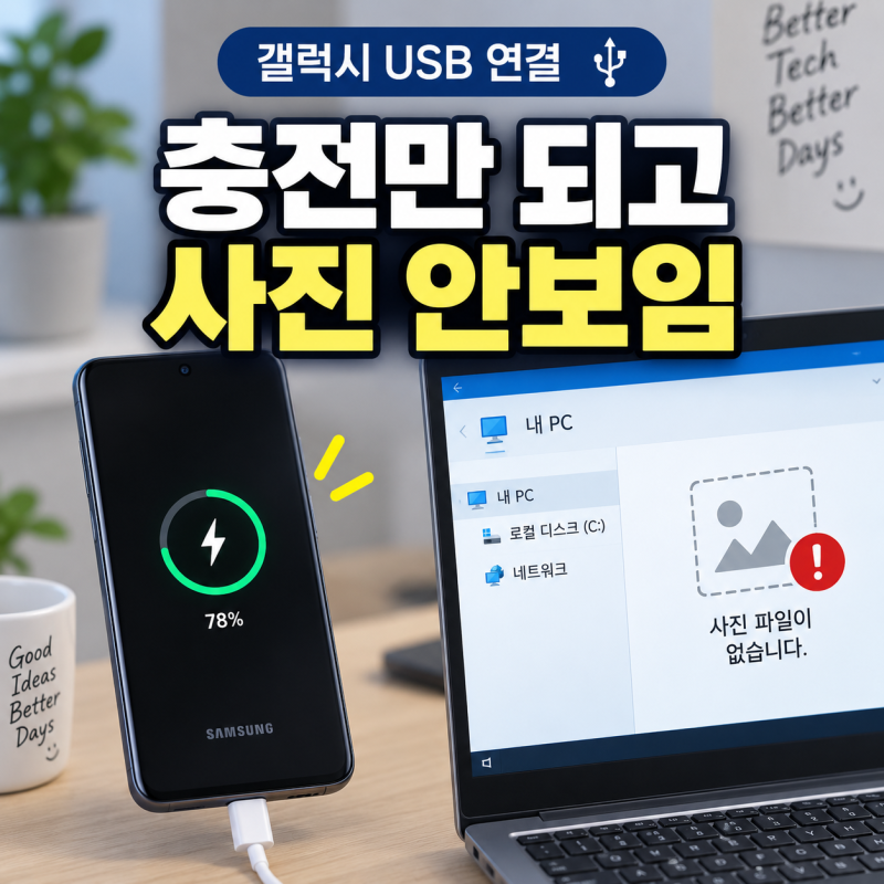 갤럭시 USB 연결했는데 PC에 사진·파일 안 보일 때｜충전만 될 때 해결