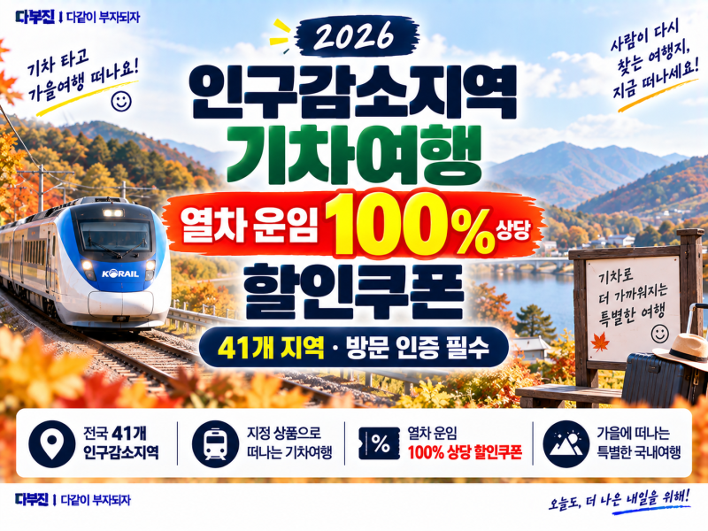 2026 인구감소지역 기차여행 할인, 열차 운임 100% 쿠폰 받는 방법·대상 41곳