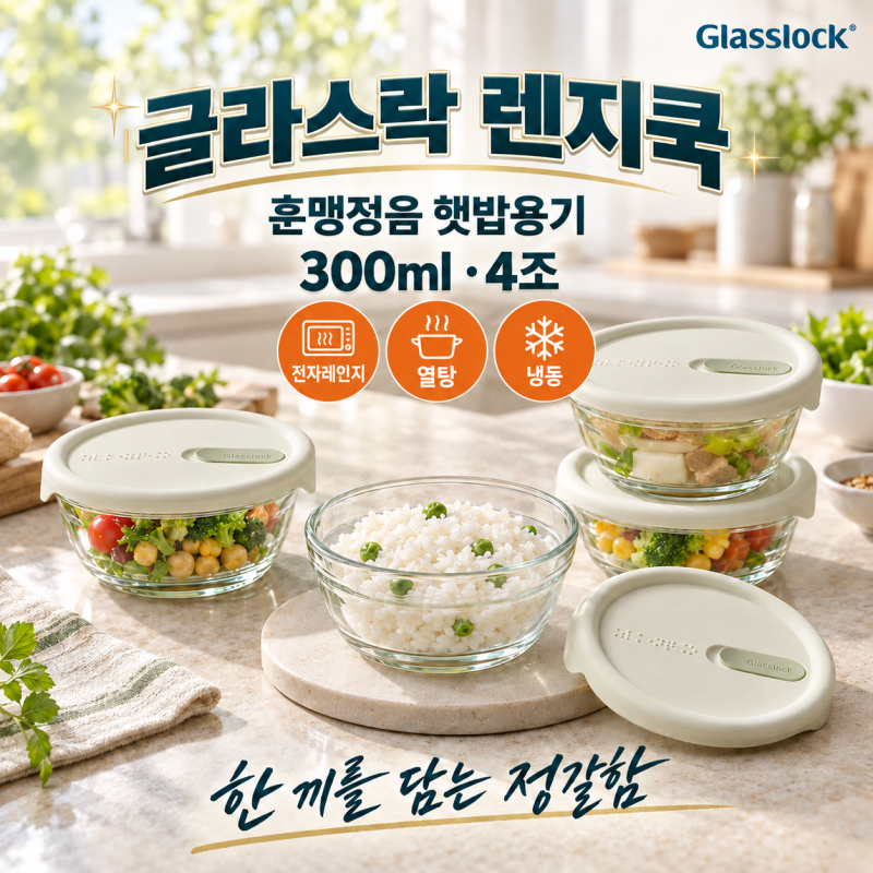 글라스락 햇밥용기 300ml 4조, 남은 밥 소분부터 데우기까지 뚜껑에 담긴 차이