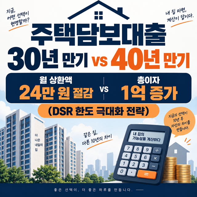 주택담보대출 30년 vs 40년 만기, 한도와 이자 차이는? DSR 영끌 전략 총정리