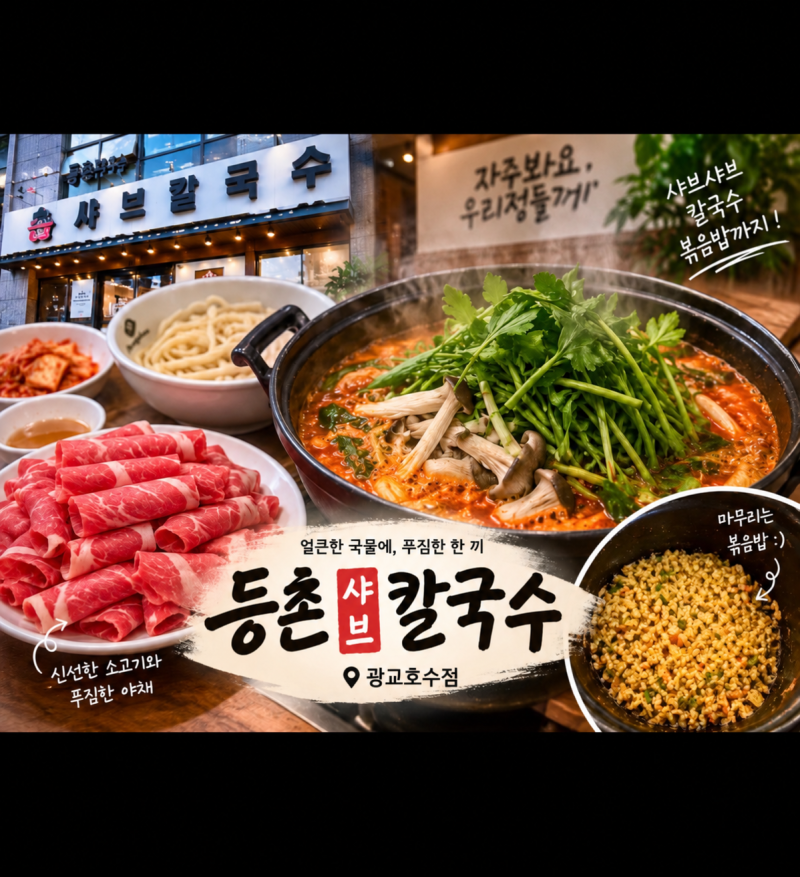 등촌샤브칼국수 광교호수점｜얼큰한 국물에 샤브샤브부터 칼국수, 볶음밥. 그리고 광교호수....