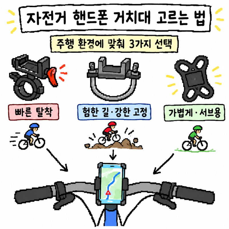 자전거 핸드폰 거치대 고르는 법 총정리! 로드 오토바이 원터치 충격흡수 마운트부터 실리콘....
