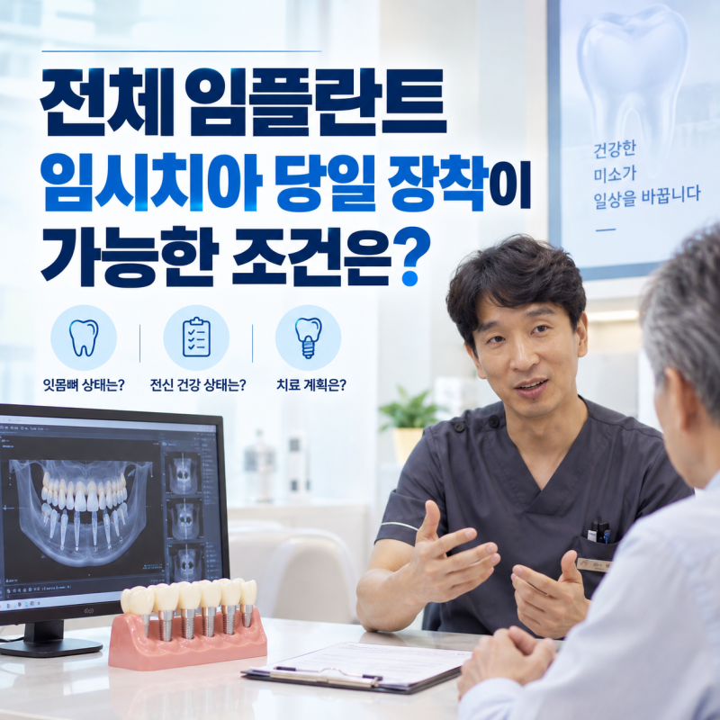 전체 임플란트, 임시치아 당일 장착이 가능한 조건과 치료 과정