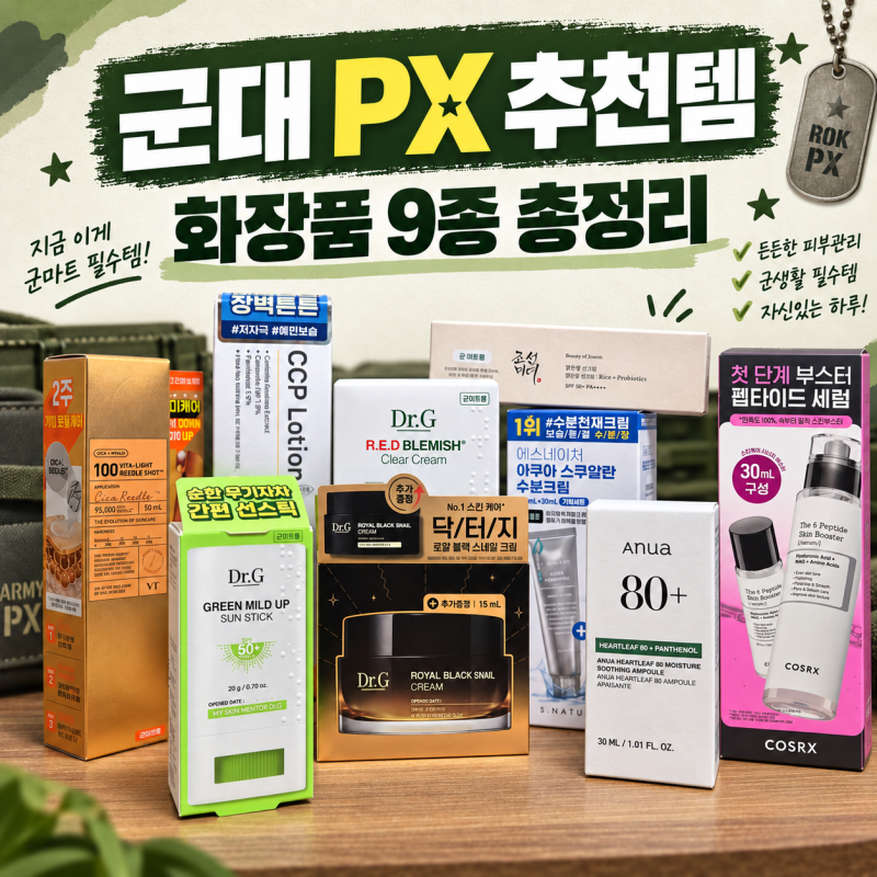 군대 PX 추천템 화장품 9종 총정리 ①｜닥터지·아누아·에스네이처·조선미녀·코스알엑스