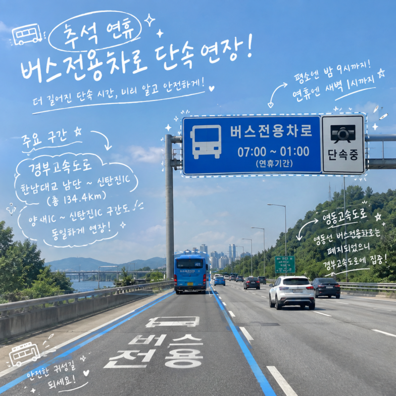 추석연휴 새벽 1시까지! 고속도로 버스전용차로 단속 시간 연장