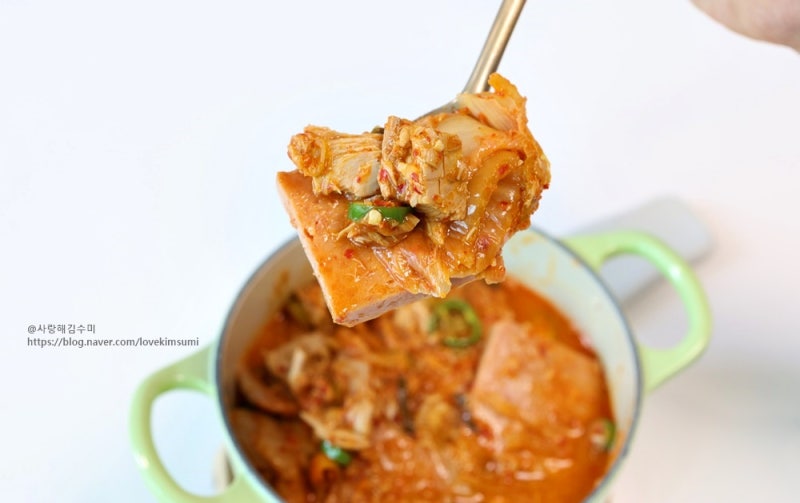 스팸 참치김치찌개 레시피 스팸김치찌개 2인분 깔끔한 맛