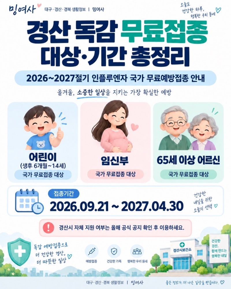2026 경산 독감 무료접종 국가 지원 대상·일정과 병원 확인 방법