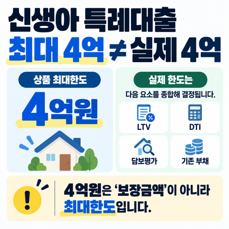 신생아 특례대출 한도 2026｜최대 4억·LTV·DTI 계산 총정리