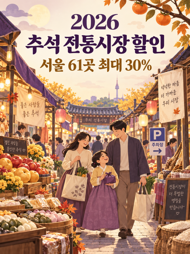 2026 추석 전통시장 할인 총정리｜서울 61곳 최대 30%·온누리 환급·주정차 허용
