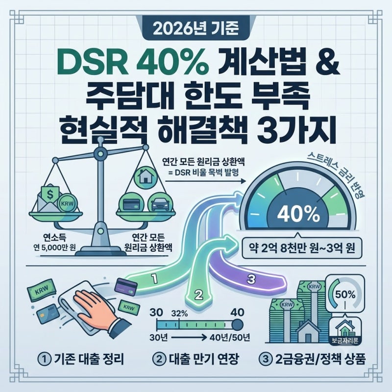 2026년 기준 DSR% 계산법과 주담대 한도 부족할 때 현실적인 해결책 3가지
