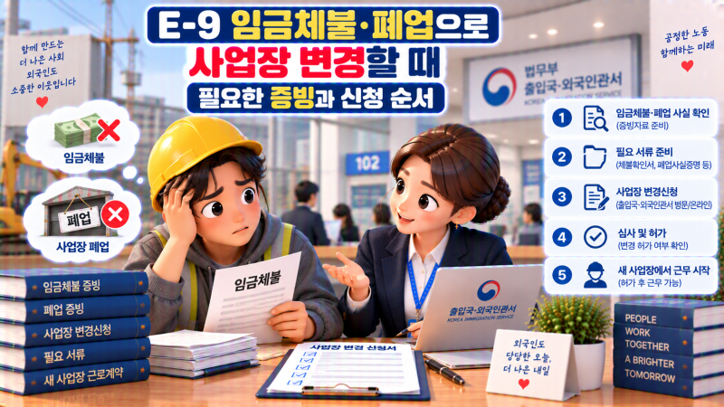 E-9 임금체불·폐업으로 사업장 변경할 때 필요한 증빙과 신청 순서