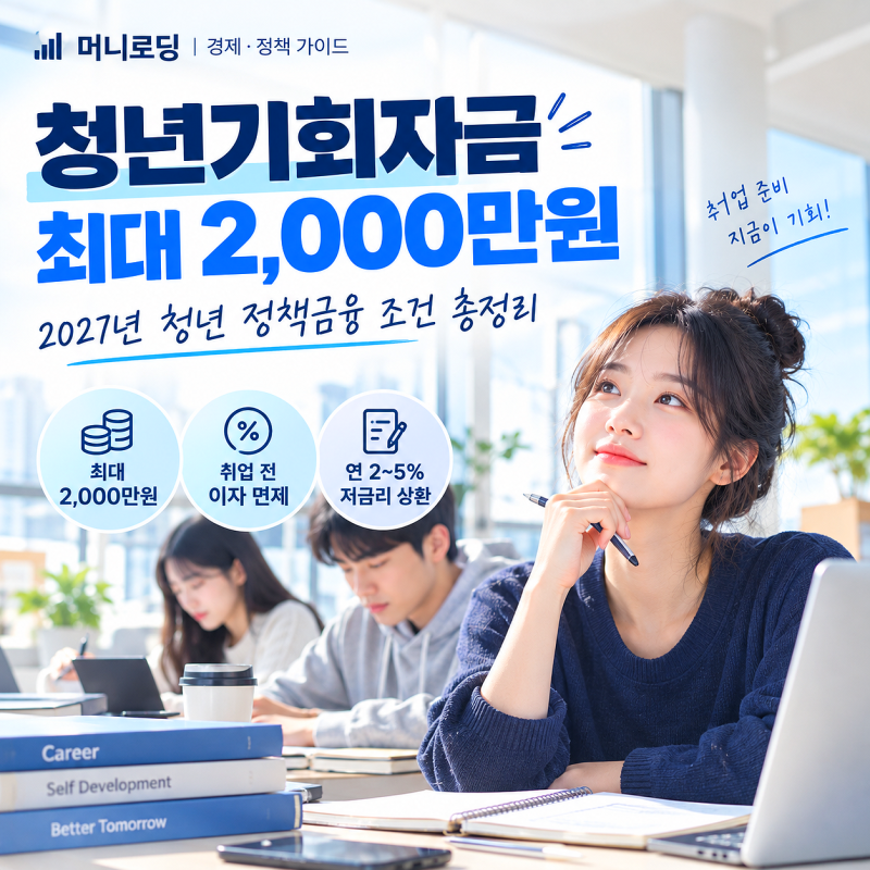 청년기회자금대출 최대 2,000만원ㅣ2027년 청년 정책 금융 조건 총정리