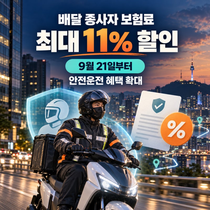 배달 종사자 보험료 최대 11% 할인｜9월 21일부터 대상·조건 총정리
