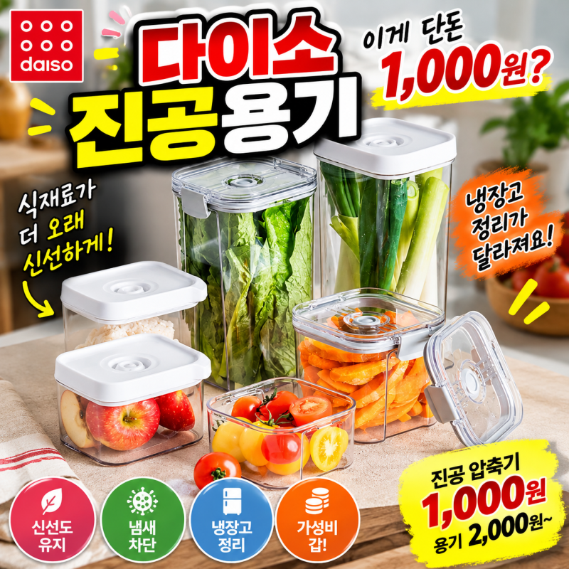 다이소 진공용기 추천｜1,000원 압축기로 식재료 보관하는 방법