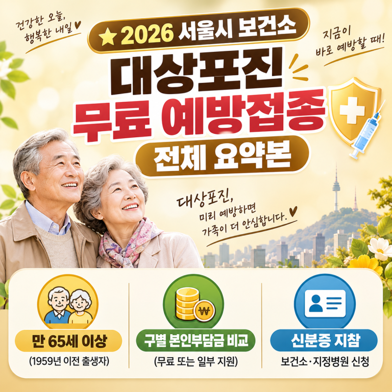 "생돈 20만 원 아끼기! 2026 서울시 보건소 대상포진 무료 예방접종 구별 조건 총정리"
