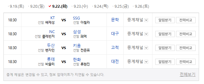 2026 kbo 프로 야구 경기 9월 21일 화 선발 소개 심층 분석 승부 예측 프리뷰 분석글
