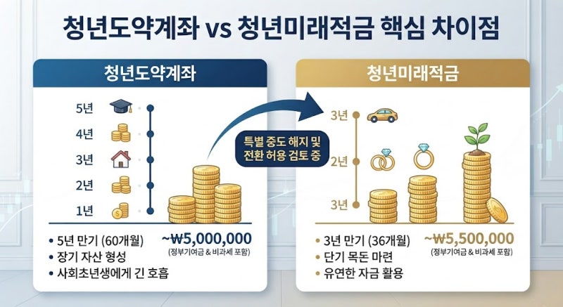 청년미래적금 vs 청년도약계좌 차이점 및 3년 만기 수령액 계산