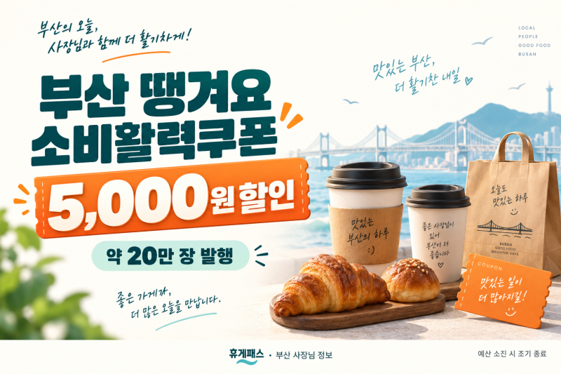 부산 땡겨요 소비활력쿠폰 20만 장 발행, 5천 원 할인 조건과 사용방법