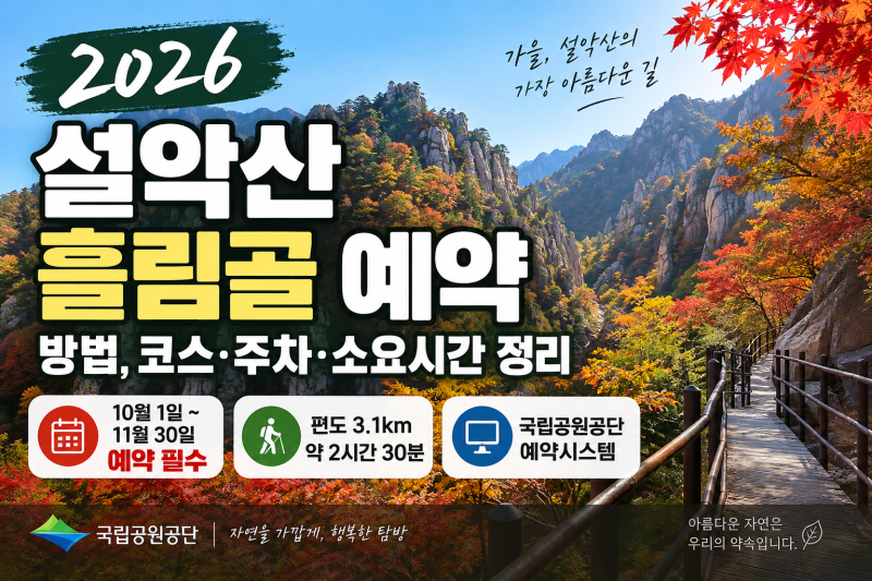설악산 흘림골 예약 방법, 2026년 10·11월 코스·주차·소요시간 정리