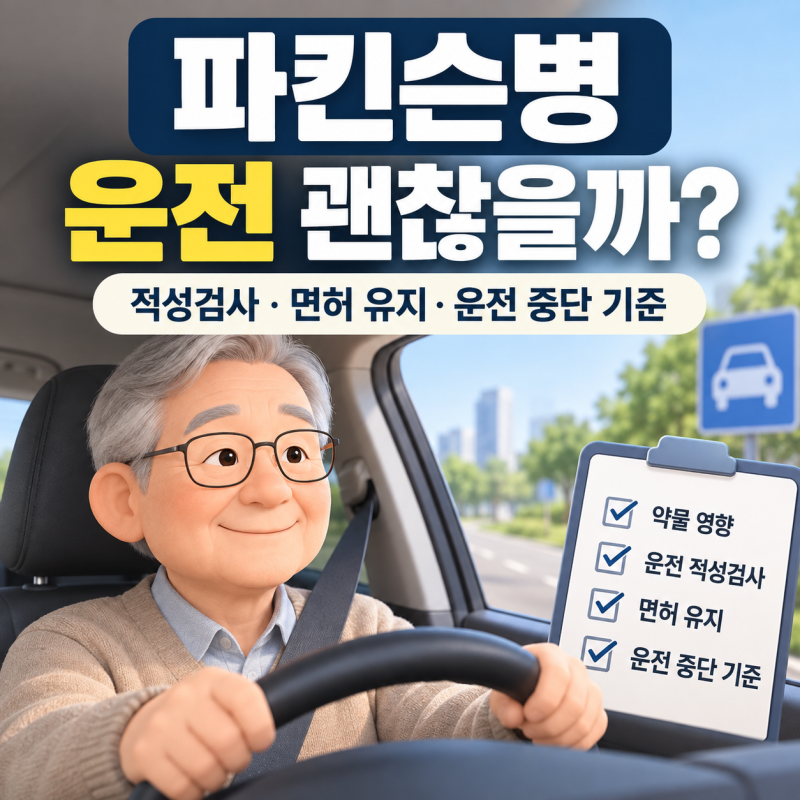 파킨슨병 환자 운전해도 될까?｜운전면허 적성검사·면허 유지와 운전 중단 기준