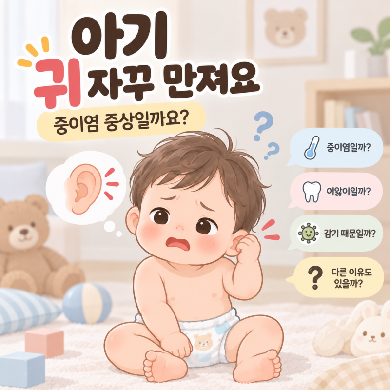 아기 귀 자꾸 만져요 귀를 긁고 잡아당기는 이유, 중이염 증상일까?