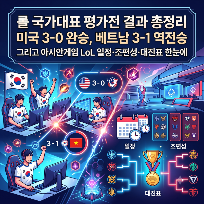 롤 국가대표 평가전 결과 총정리 | 미국 3-0 완승, 베트남 3-1 역전승, 그리고 아시안게임 LoL 일....