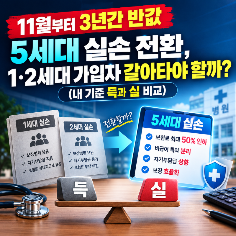"11월부터 3년간 반값" 5세대 실손 전환, 1·2세대 가입자 갈아타야 할까? (내 기준 득과 실 비교....